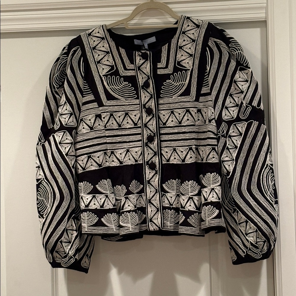NWT Antonio Melani/Jennifer Sumko Blk Jacket, Wht Embroidery, Retail $299, Sz 14 - Picture 12 of 12
